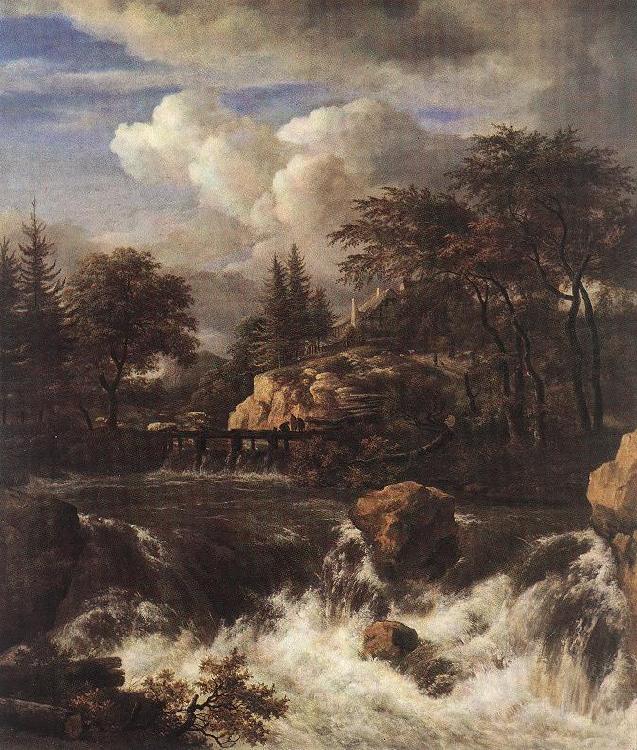 RUISDAEL, Jacob Isaackszon van Waterfall by a Church af Germany oil painting art